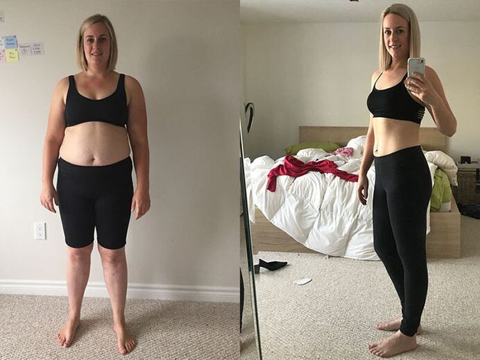 Antes y después de una pérdida de peso extrema en una semana en casa. 